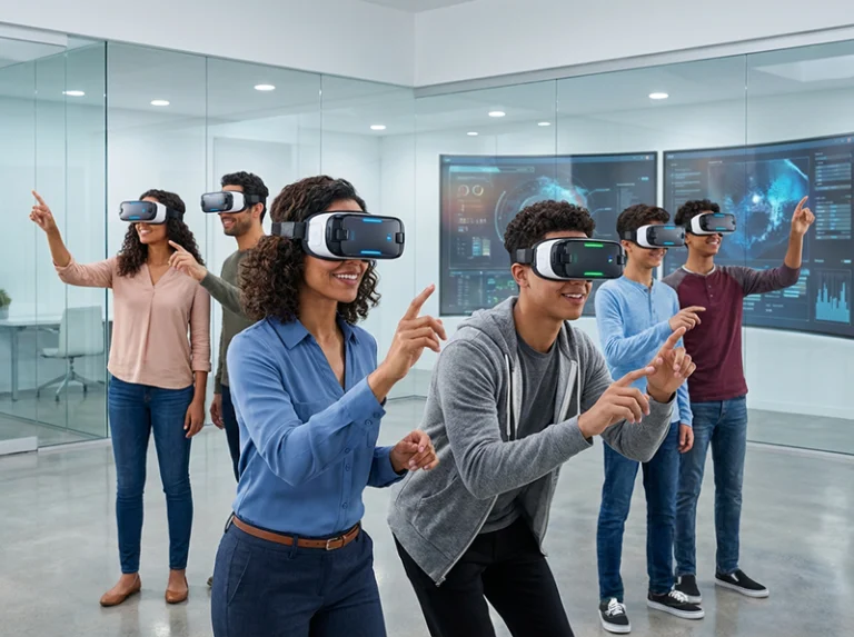 Firefly_Gemini Flash_Realistic advertising image, super bright studio lighting. High-tech classroom or tra 389724